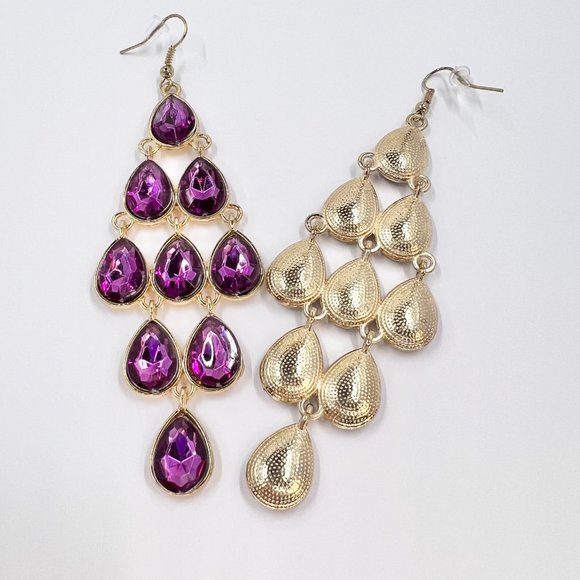 NWT - Charming Charlie - Purple Faceted Teardrop Chandelier Gold Tone Earrings - Picture 4 of 7